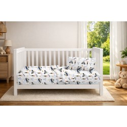 Παπλωματοθήκη Βρεφική Κούνιας Bebe Animal Grand Prix 589 White-Blue Cotton Dimcol (120x160) 1Τεμ