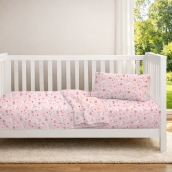 Σεντόνια Βρεφικά Κούνιας Σετ Bebe Rabbit Garden 585 Pink Cotton Dimcol (120x160) 3Τεμ