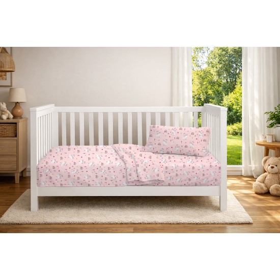 Κατωσέντονο Κούνιας Bebe Rabbit Garden 585 Pink Cotton Dimcol (70x140+15) Με Λάστιχο 1Τεμ