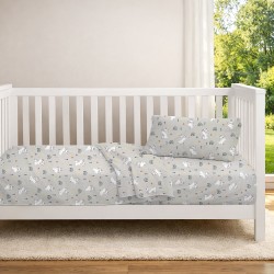 Σεντόνια Βρεφικά Κούνιας Σετ Bebe Rabbit Garden 586 Grey Cotton Dimcol (120x160) 3Τεμ