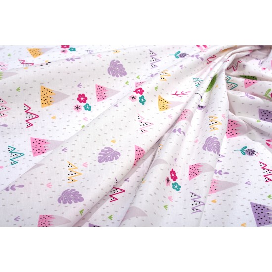 Κατωσέντονο Κούνιας Bebe Whimsical Mountainside 587 White-Pastel Lilac Cotton Dimcol (70x140+15) Με Λάστιχο 1Τεμ
