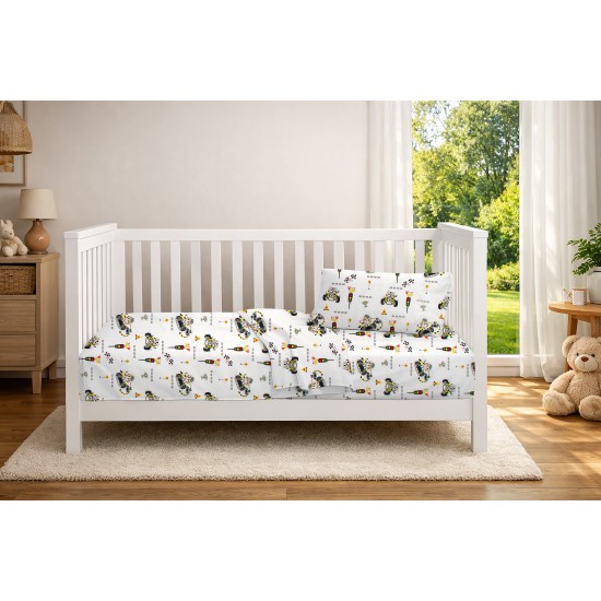 Σεντόνια Βρεφικά Κούνιας Σετ Bebe Animal Grand Prix 590 White-Olive Cotton Dimcol (120x160) 3Τεμ
