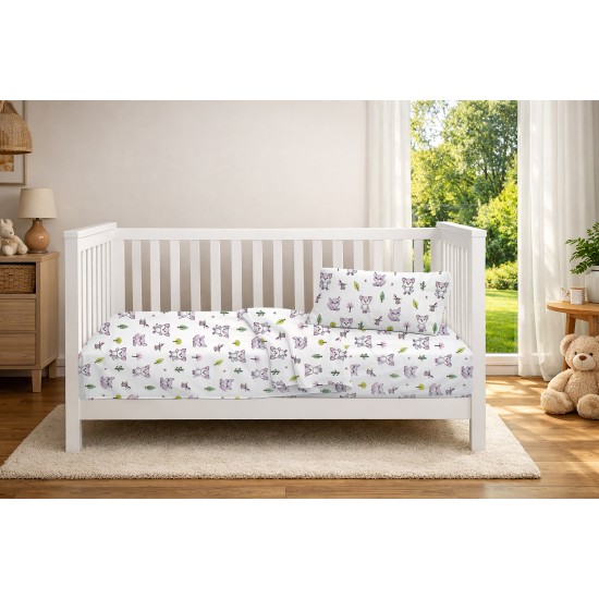 Κατωσέντονο Κούνιας Bebe Foxes 594 White-Pastel Lilac Cotton Dimcol (70x140+15) Με Λάστιχο 1Τεμ