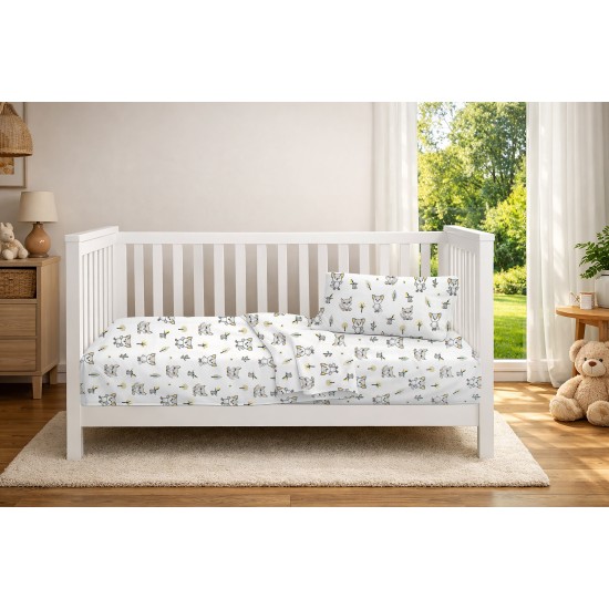 Σεντόνι Λίκνου Bebe Foxes 595 White-Grey Cotton Dimcol (80x110) 1Τεμ