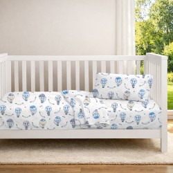 Κατωσέντονο Κούνιας Bebe The Floating Zoo 596 White-Blue Cotton Dimcol (70x140+15) Με Λάστιχο 1Τεμ