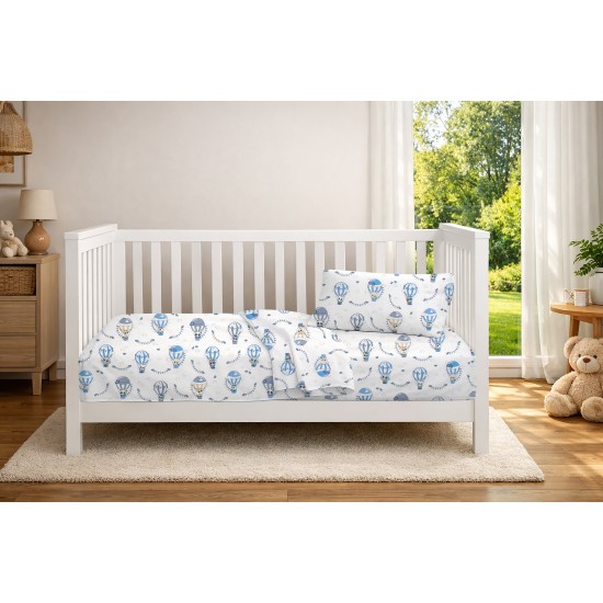 Κατωσέντονο Κούνιας Bebe The Floating Zoo 596 White-Blue Cotton Dimcol (70x140+15) Με Λάστιχο 1Τεμ