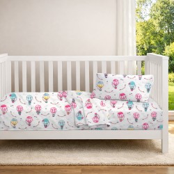 Κατωσέντονο Κούνιας Bebe The Floating Zoo 597 White-Pink Cotton Dimcol (70x140+15) Με Λάστιχο 1Τεμ