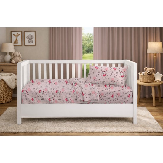Κατωσέντονο Κούνιας Bebe Ballerina Bear 598 Pink Cotton Dimcol (70x140+15) Με Λάστιχο 1Τεμ