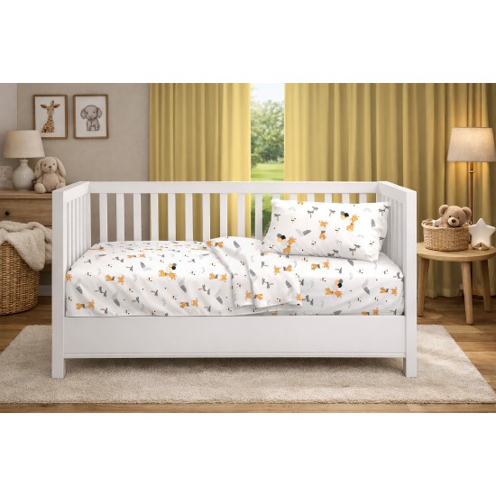 Σεντόνια Βρεφικά Κούνιας Σετ Bebe Giraffe 599 White-Orange Cotton Dimcol (120x160) 3Τεμ