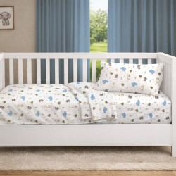 Παπλωματοθήκη Βρεφική Κούνιας Bebe Happy Safari 711 White-Sky Blue Cotton Dimcol (120x160) 1Τεμ