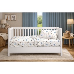 Παπλωματοθήκη Βρεφική Κούνιας Bebe Happy Safari 711 White-Sky Blue Cotton Dimcol (120x160) 1Τεμ