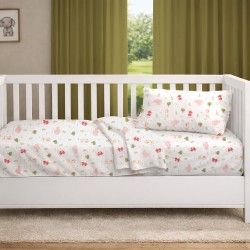 Παπλωματοθήκη Βρεφική Κούνιας Bebe Happy Safari 712 White-Pink Cotton Dimcol (120x160) 1Τεμ