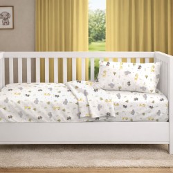 Παπλωματοθήκη Βρεφική Κούνιας Bebe Happy Safari 713 White-Grey Cotton Dimcol (120x160) 1Τεμ
