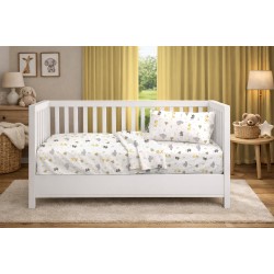 Κατωσέντονο Κούνιας Bebe Happy Safari 713 White-Grey Cotton Dimcol (70x140+15) Με Λάστιχο 1Τεμ