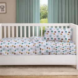 Σεντόνια Βρεφικά Κούνιας Σετ Bebe Big Cats 28 Light Aqua Cotton Dimcol (120x160) 3Τεμ