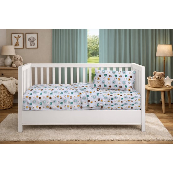 Σεντόνι Λίκνου Bebe Big Cats 28 Light Aqua Cotton Dimcol (80x110) 1Τεμ