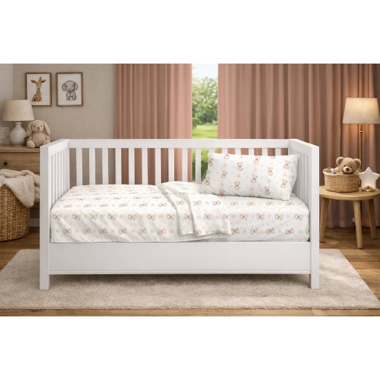 Παπλωματοθήκη Βρεφική Κούνιας Baby Newborn Bear 716 White-Beige Cotton Dimcol (120x160) 1Τεμ