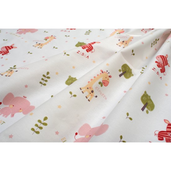 Πάνα Χασέ Bebe Happy Safari 712 White-Pink Cotton Dimcol (80x80) 1Τεμ
