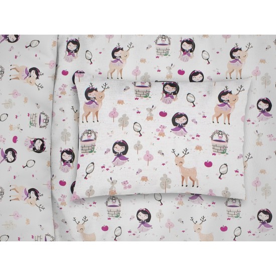 Μαξιλαροθήκη Κούνιας Bebe Lily & Deer 179 White-Pink Cotton Dimcol (35x45) 1Τεμ