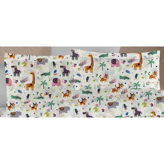 Μαξιλαροθήκη Κούνιας Bebe Zoo 556 White-Multi Cotton Dimcol (35x45) 1Τεμ