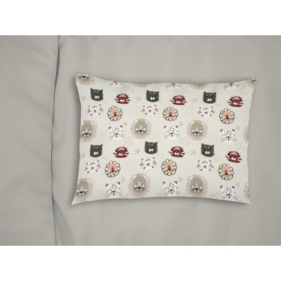Μαξιλαροθήκη Βρεφική Κούνιας Bebe Big Cats 27 Light Olive Cotton Dimcol (35x45) 1Τεμ