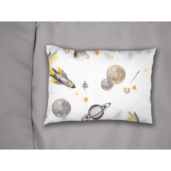 Μαξιλαροθήκη Κούνιας Bebe Space Mission 183 White-Grey Cotton Dimcol (35x45) 1Τεμ