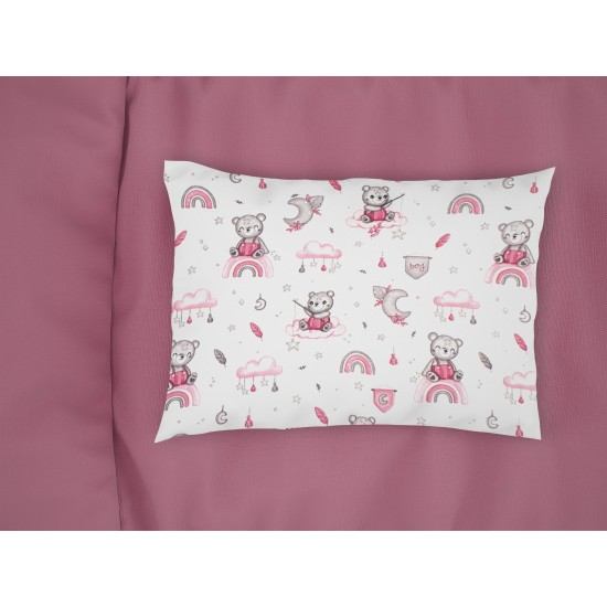 Μαξιλαροθήκη Κούνιας Bebe Cloudy Bear 582 White-Pink Cotton Dimcol (35x45) 1Τεμ