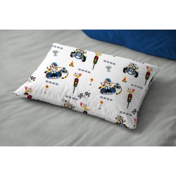 Μαξιλαροθήκη Βρεφική Κούνιας Bebe Animal Grand Prix 589 White-Blue Cotton Dimcol (35x45) 1Τεμ