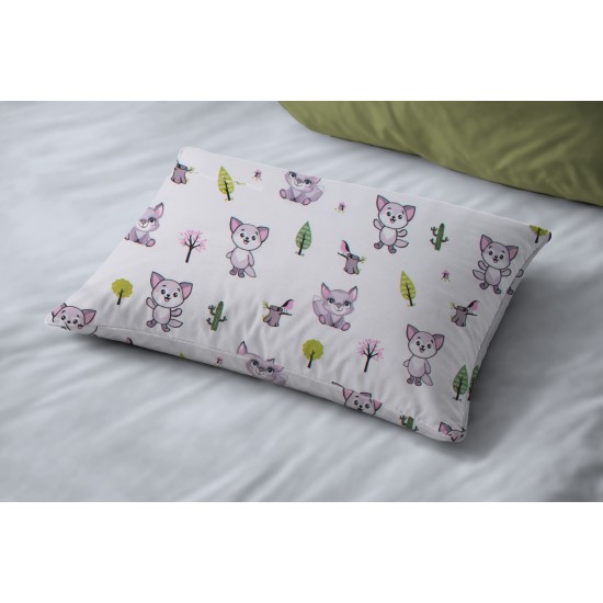 Μαξιλαροθήκη Βρεφική Κούνιας Bebe Foxes 594 White-Pastel Lilac Cotton Dimcol (35x45) 1Τεμ