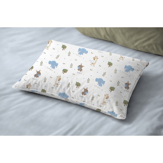 Μαξιλαροθήκη Βρεφική Κούνιας Bebe Happy Safari 711 White-Sky Blue Cotton Dimcol (35x45) 1Τεμ
