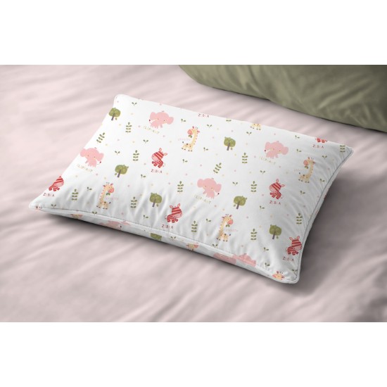 Μαξιλαροθήκη Βρεφική Κούνιας Bebe Happy Safari 712 White-Pink Cotton Dimcol (35x45) 1Τεμ