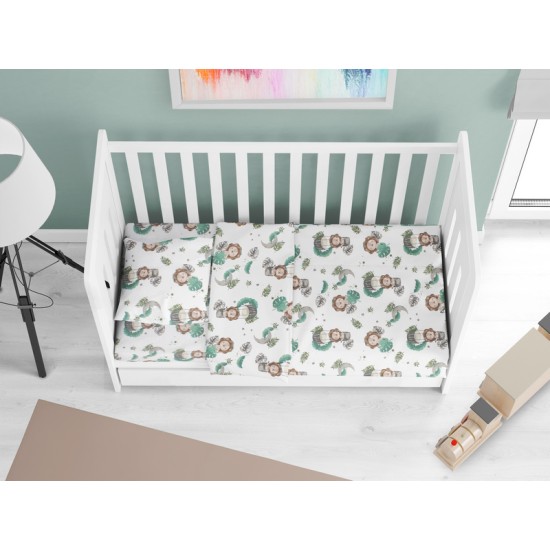 Κατωσέντονο Κούνιας Bebe Lion 534 Green Cotton Dimcol (70x140+15) Με Λάστιχο 1Τεμ