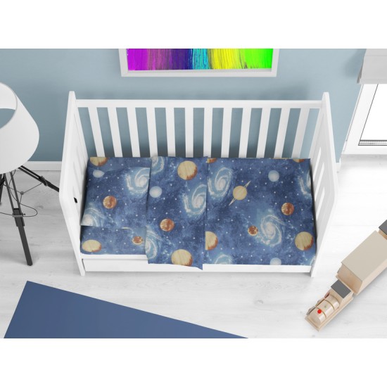 Κατωσέντονο Κούνιας Bebe Milky Way 185 Blue Cotton Dimcol (70x140+15) Με Λάστιχο 1Τεμ