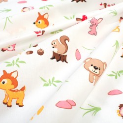 Κατωσέντονο Κούνιας Bebe Forest Animals 571 White-Pink Cotton Dimcol (70x140+15) Με Λάστιχο 1Τεμ