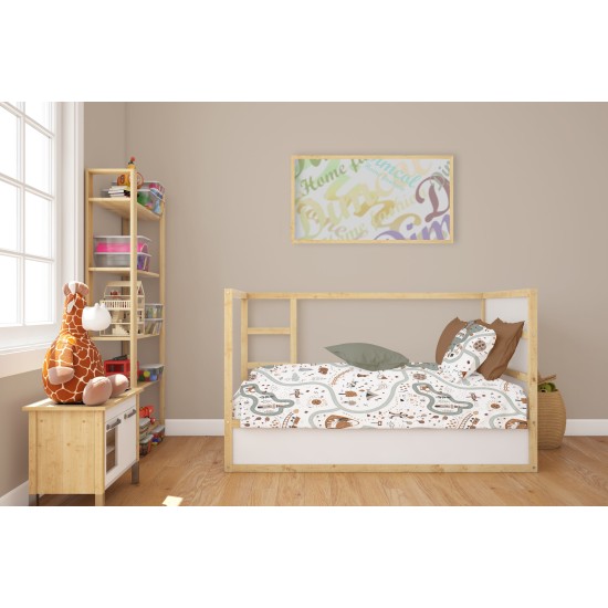 Κατωσέντονο Κούνιας Bebe Countryside 580 White-Mint Cotton Dimcol (70x140+15) Με Λάστιχο 1Τεμ