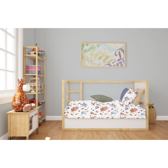 Κατωσέντονο Κούνιας Bebe Dinosaur 519 White-Blue Cotton Dimcol (70x140+15) Με Λάστιχο 1Τεμ