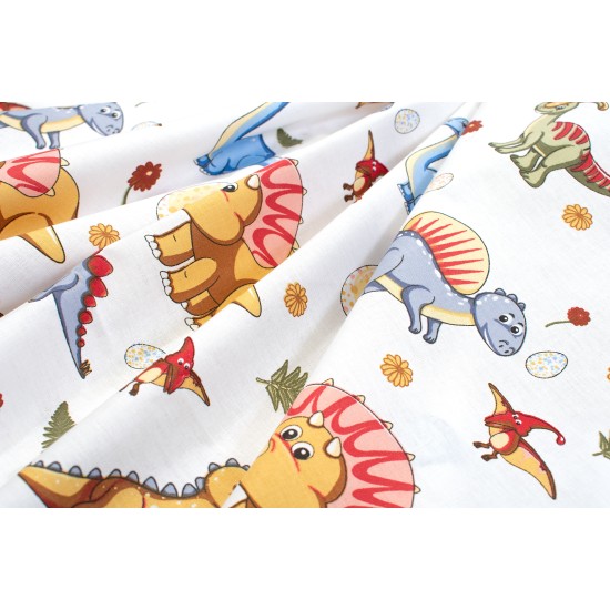 Κατωσέντονο Κούνιας Bebe Dinosaur 519 White-Blue Cotton Dimcol (70x140+15) Με Λάστιχο 1Τεμ