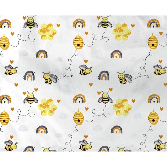 Σεντόνι Λίκνου Bebe Honey Bee 545 White-Yellow Cotton Dimcol (80x110) 1Τεμ