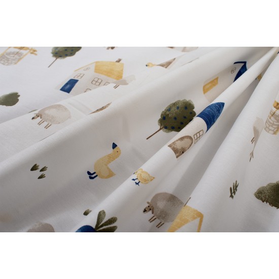 Σεντόνι  Λίκνου Bebe Village 579 White-Green Cotton Dimcol (80x110) 1Τεμ