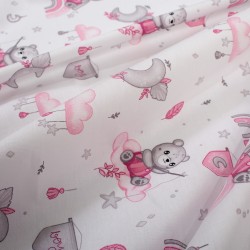 Σεντόνι  Λίκνου Bebe Cloudy Bear 582 White-Pink Cotton Dimcol (80x110) 1Τεμ