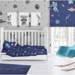 Σεντόνια Βρεφικά Κούνιας Σετ Bebe Space 189 Blue Cotton Dimcol (120x160) 3Τεμ