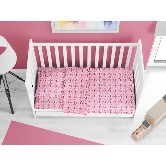 Σεντόνια Βρεφικά Κούνιας Σετ Bebe Fox 525 Pink Cotton Dimcol (120x160) 3Τεμ