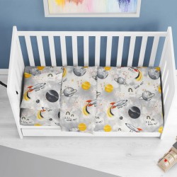 Σεντόνια Βρεφικά Κούνιας Σετ Bebe Spaceship 187 Grey Cotton Dimcol (120x160) 3Τεμ