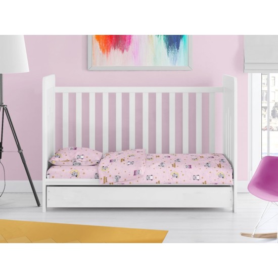 Σεντόνια Βρεφικά Κούνιας Σετ Bebe Sweet Dreams 550 Pink Cotton Dimcol (120x160) 3Τεμ