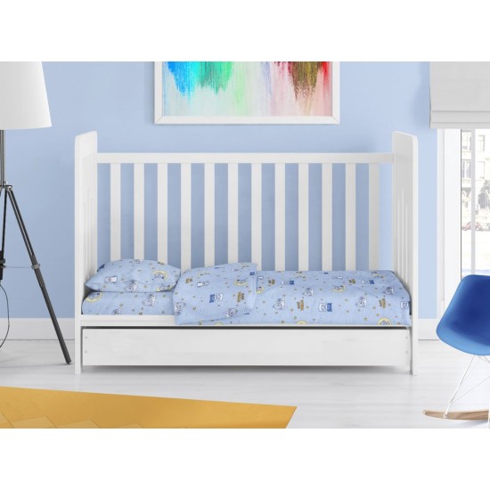 Σεντόνια Βρεφικά Κούνιας Σετ Bebe Sweet Dreams 551 Sky Blue Cotton Dimcol (120x160) 3Τεμ