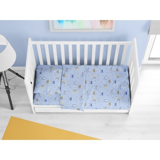Σεντόνια Βρεφικά Κούνιας Σετ Bebe Sweet Dreams 551 Sky Blue Cotton Dimcol (120x160) 3Τεμ