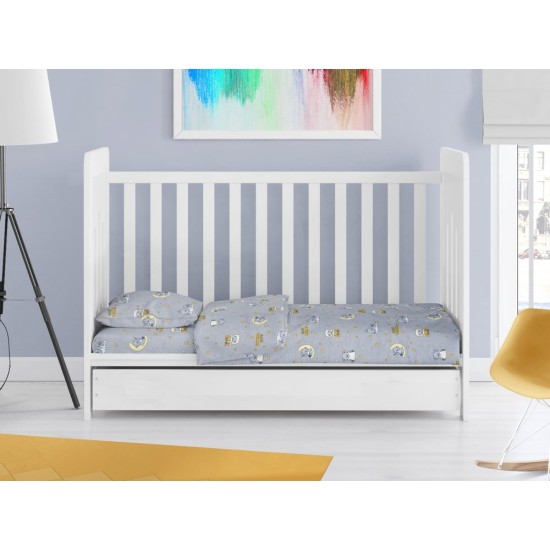 Σεντόνια Βρεφικά Κούνιας Σετ Bebe Sweet Dreams 552 Grey Cotton Dimcol (120x160) 3Τεμ