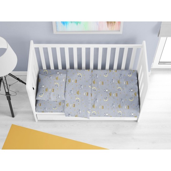 Σεντόνια Βρεφικά Κούνιας Σετ Bebe Sweet Dreams 552 Grey Cotton Dimcol (120x160) 3Τεμ