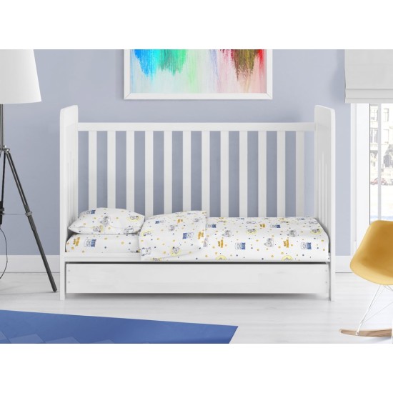 Σεντόνια Βρεφικά Κούνιας Σετ Bebe Sweet Dreams 554 White-Sky Blue Cotton Dimcol (120x160) 3Τεμ