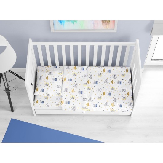 Σεντόνια Βρεφικά Κούνιας Σετ Bebe Sweet Dreams 554 White-Sky Blue Cotton Dimcol (120x160) 3Τεμ